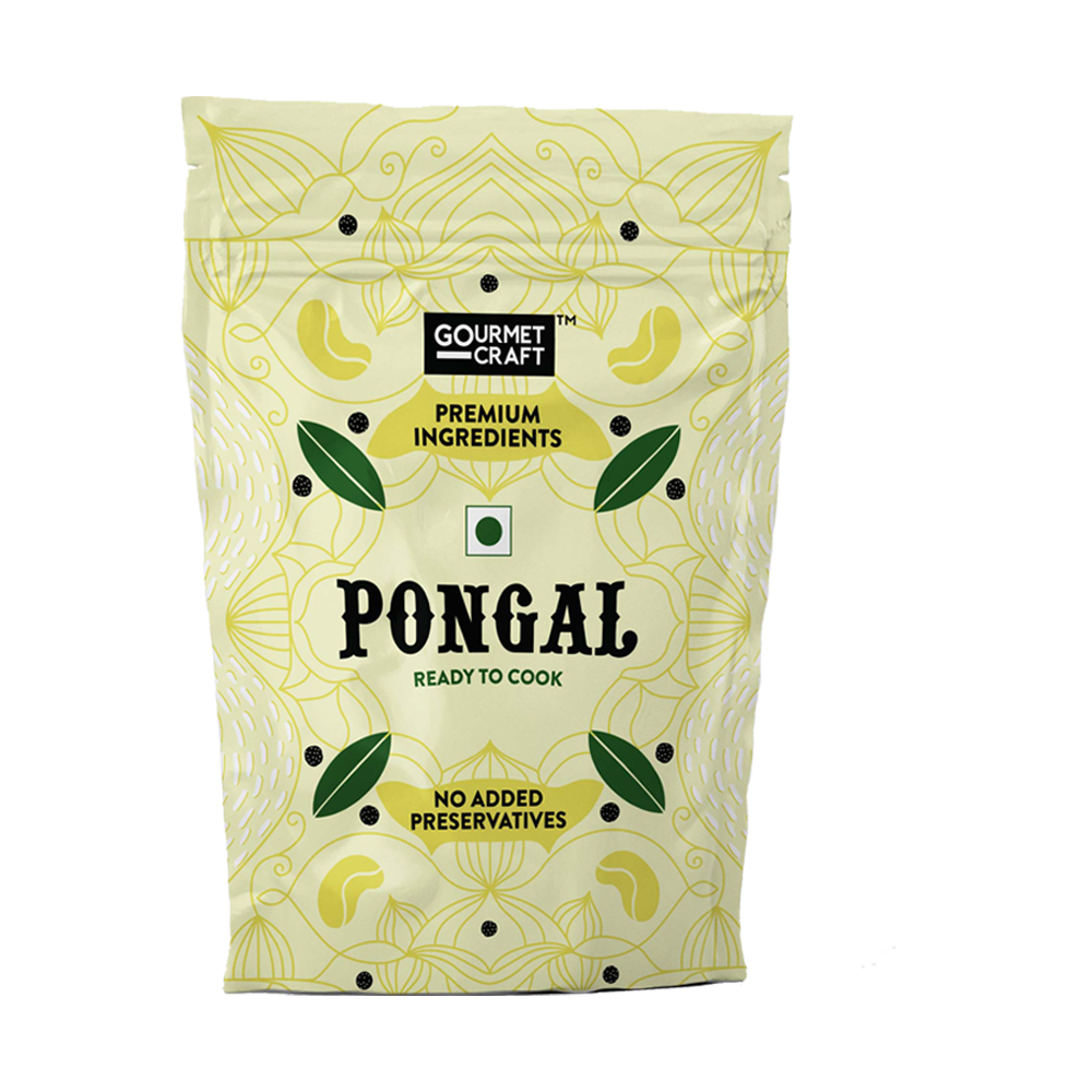 A pack of instant pongal mix with a company name on it which is kept ahead of white background.